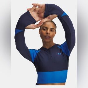 BNWT Under Armour Women's Cropped 1/4 Zip Blue Long Sleeve